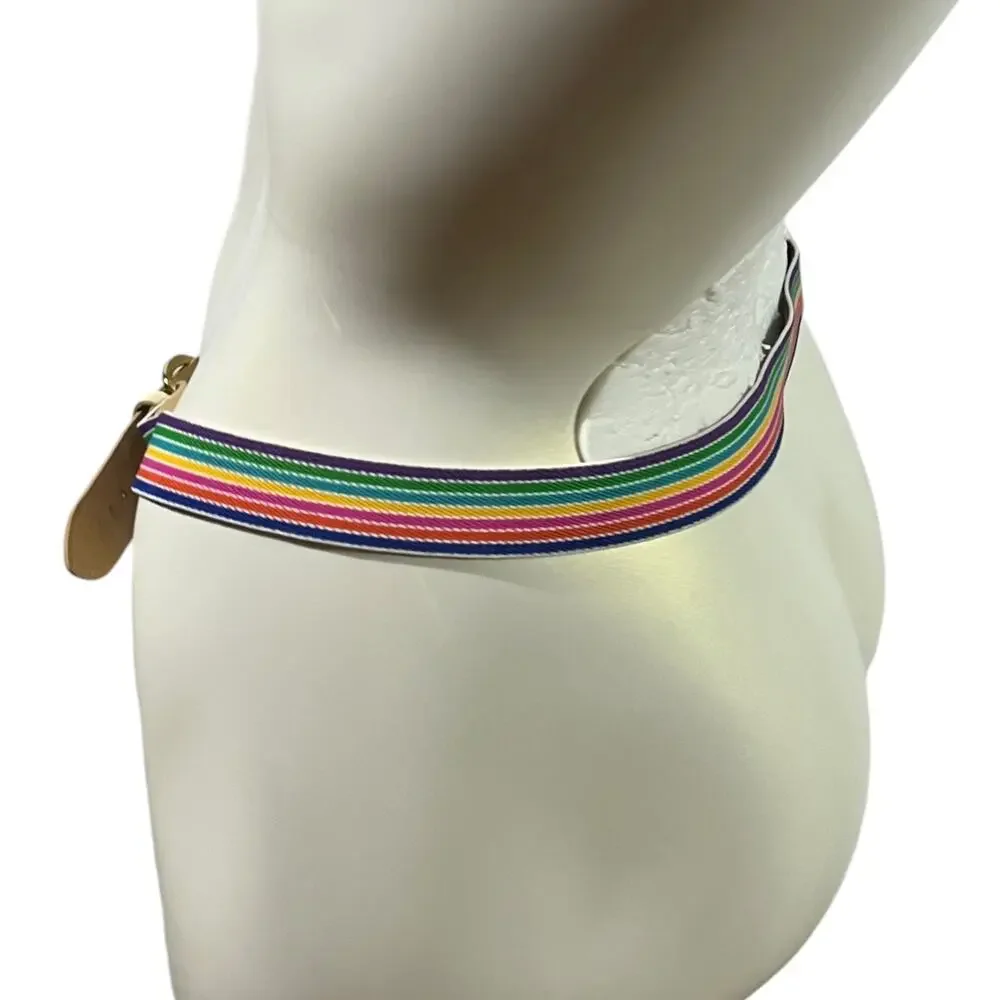 Unbranded 32-36 Inch Rainbow Striped Elastic Belt Vintage 80s